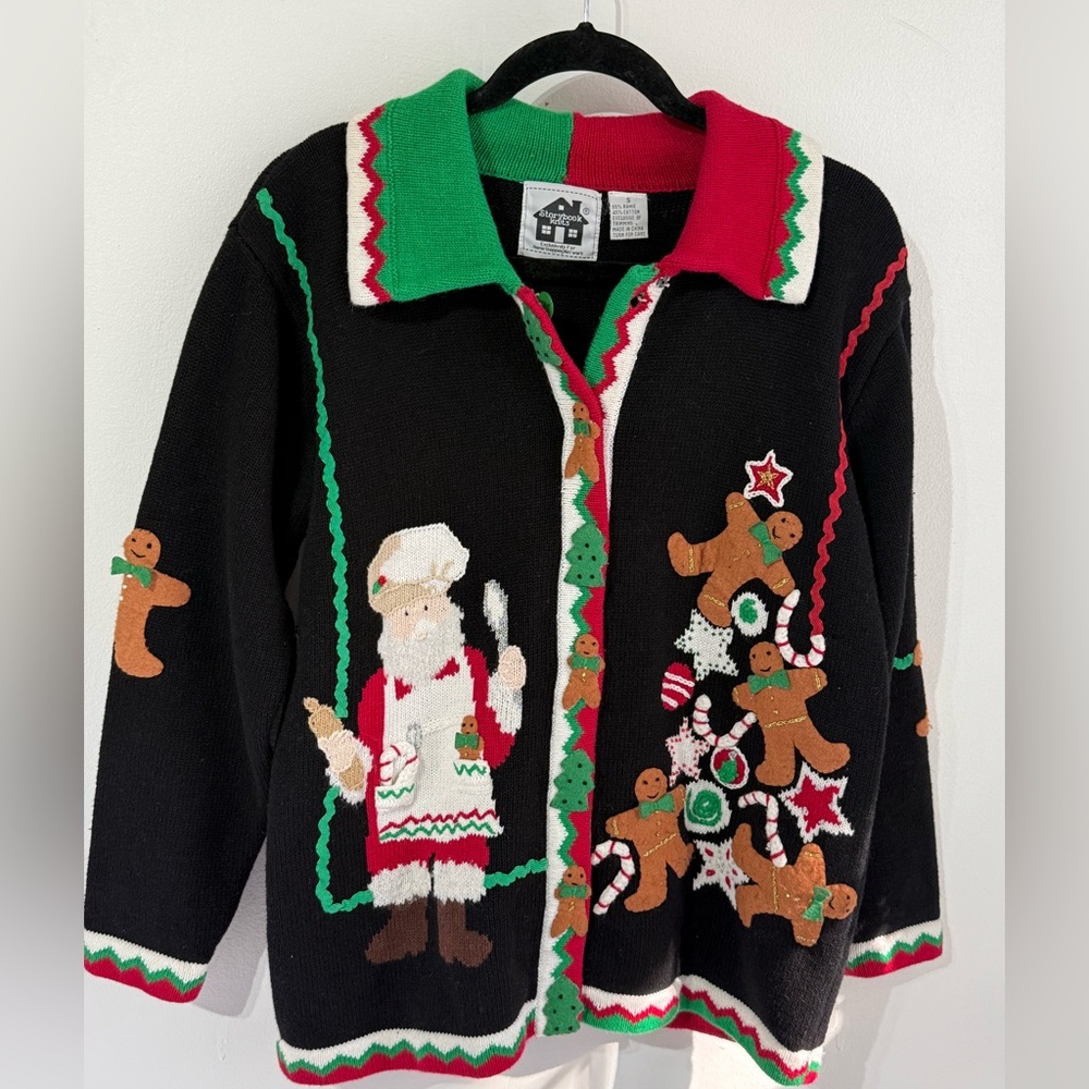 Storybook Knits HSN Sweater cardigan size small Embroidered vintage Christmas